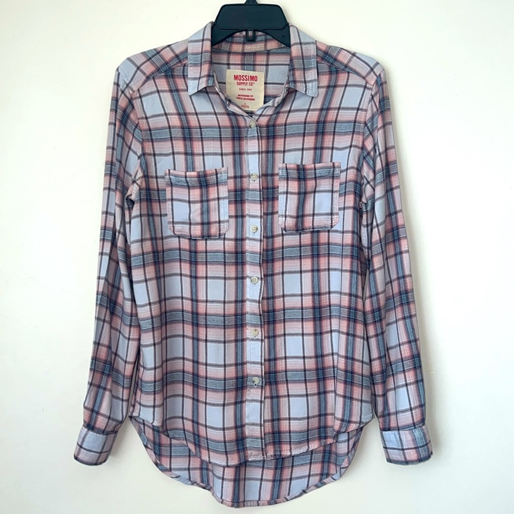 Mossimo Supply Blue/Pink Flannel Plaid Shirt Small